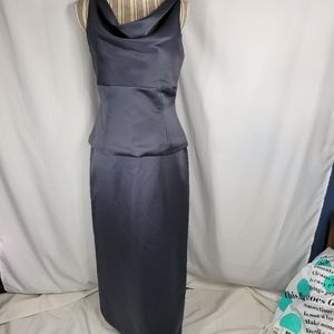Vintage Heddy Formal Blue/Grey Satin 2-PC Sleeveless Top & Maxi Skirt Size 4